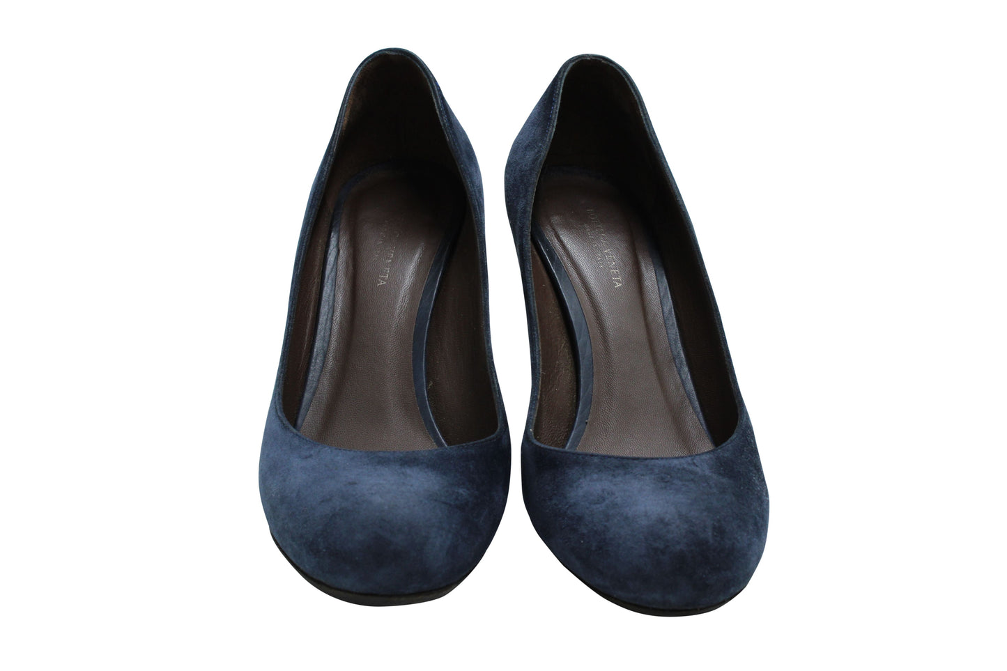 Luxury Bottega Veneta Round Toe Wedge in Navy Blue Suede