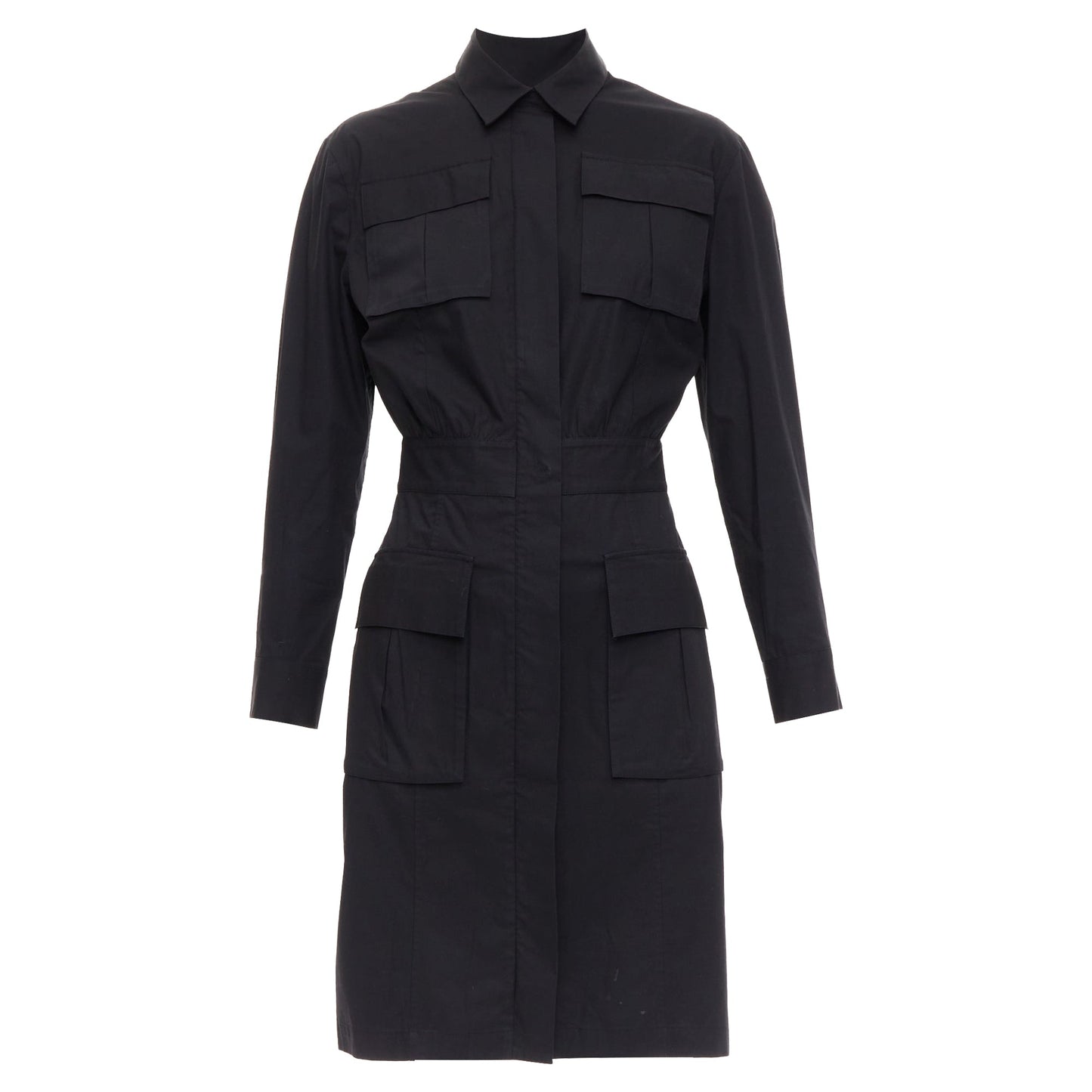 Luxury Bottega Veneta Cotton Safari Utility Pocket Button Up Dress