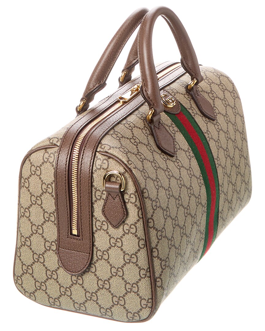 Luxury Gucci Trending 2025 Ophidia Top Handle GG Supreme Canvas & Leather Duffel Bag, Brown