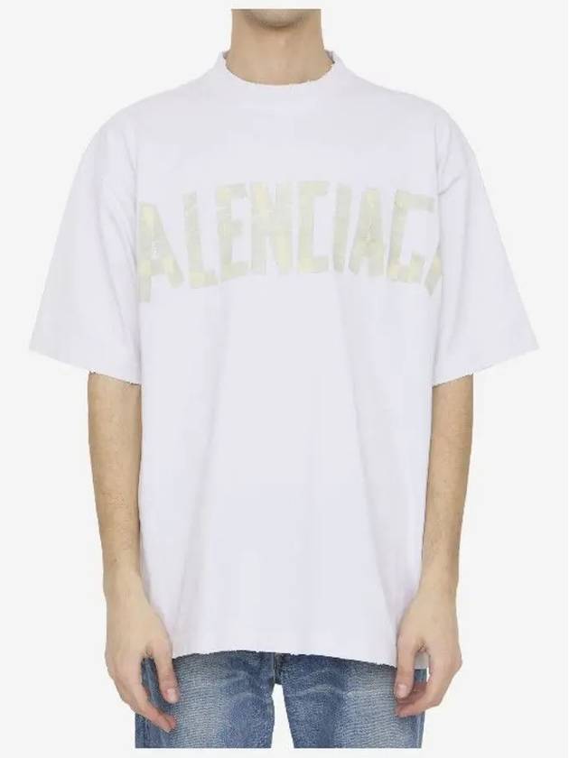 Luxury Balenciaga Tape Type Logo Medium Fit Short Sleeve T-Shirt White