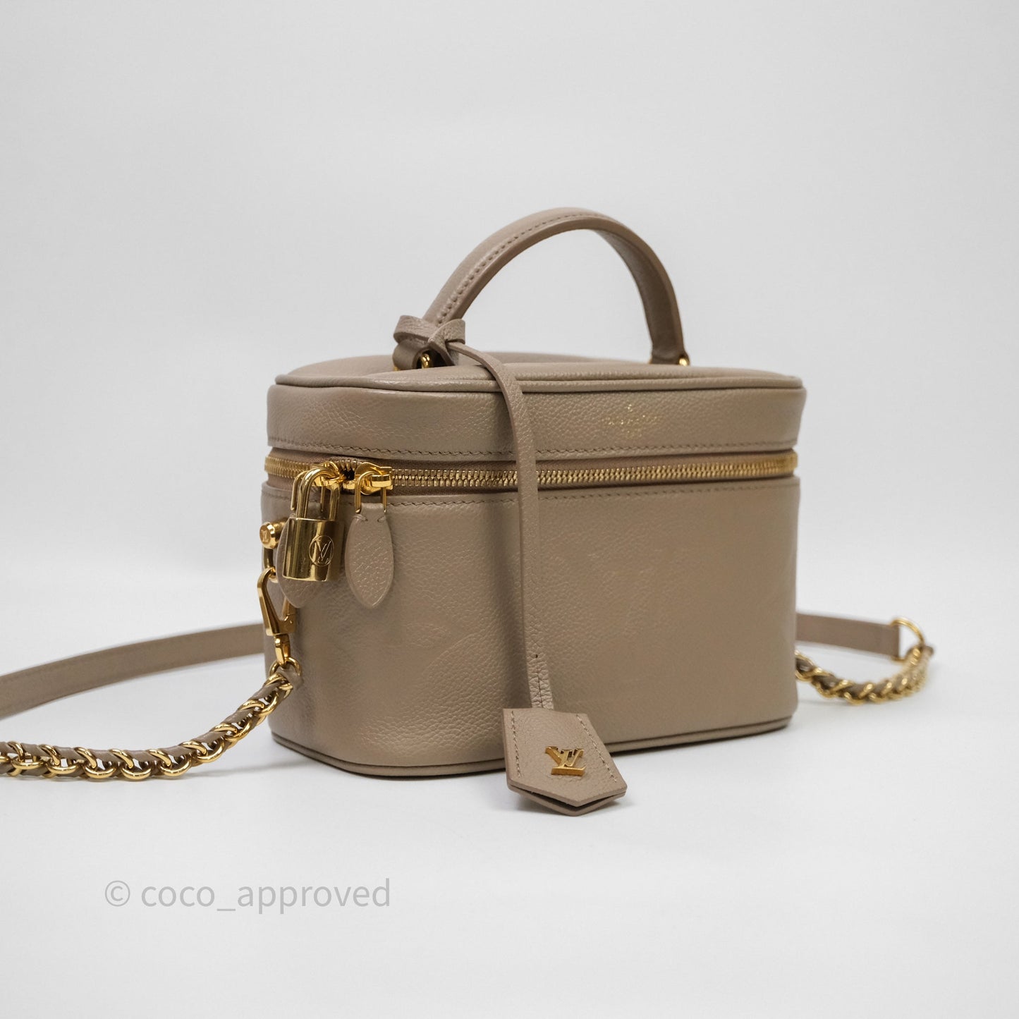 Louis Vuitton Monogram Empreinte Tourterelle Vanity PM Beige Gold Hardware