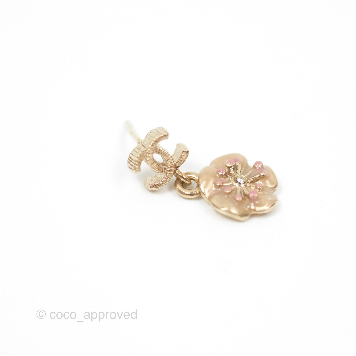 Chanel CC Camellia Drop Earrings Gold Tone 13C