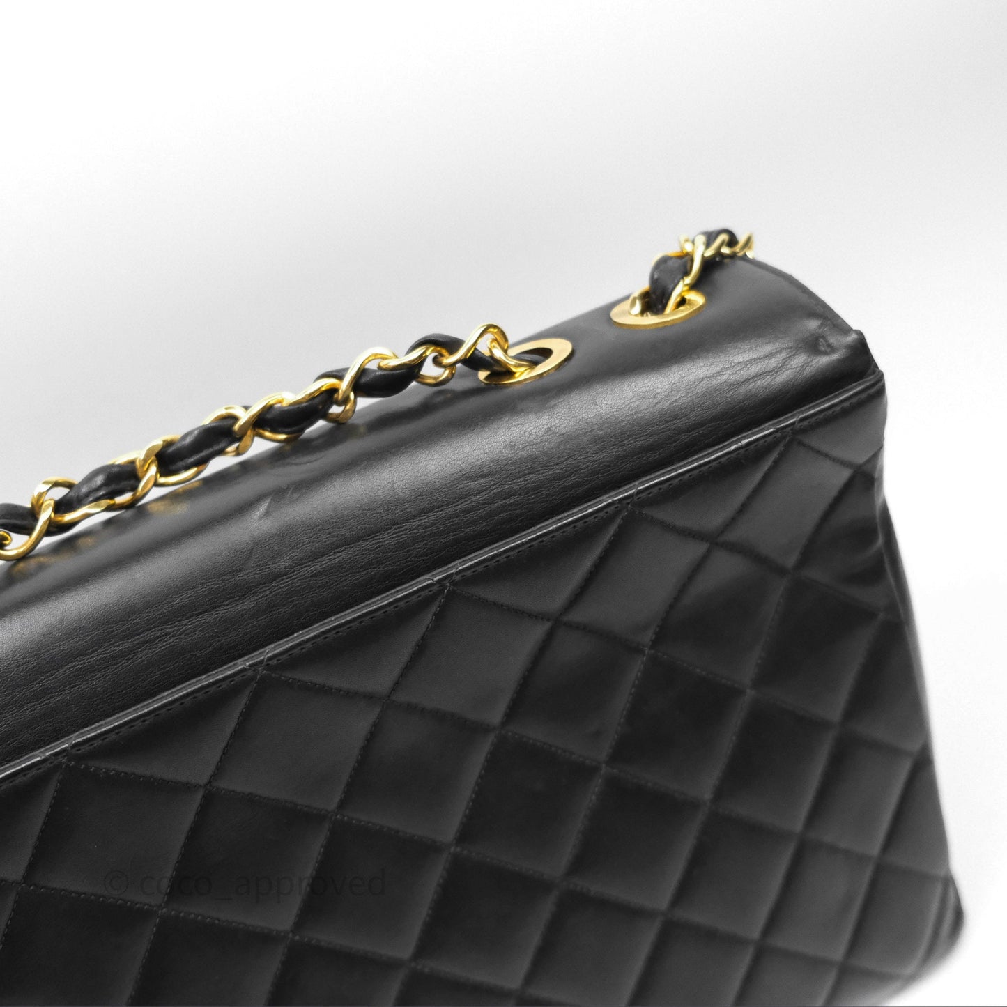 Chanel Vintage Maxi Quilted CC Flap Bag Black Lambskin Gold Hardware
