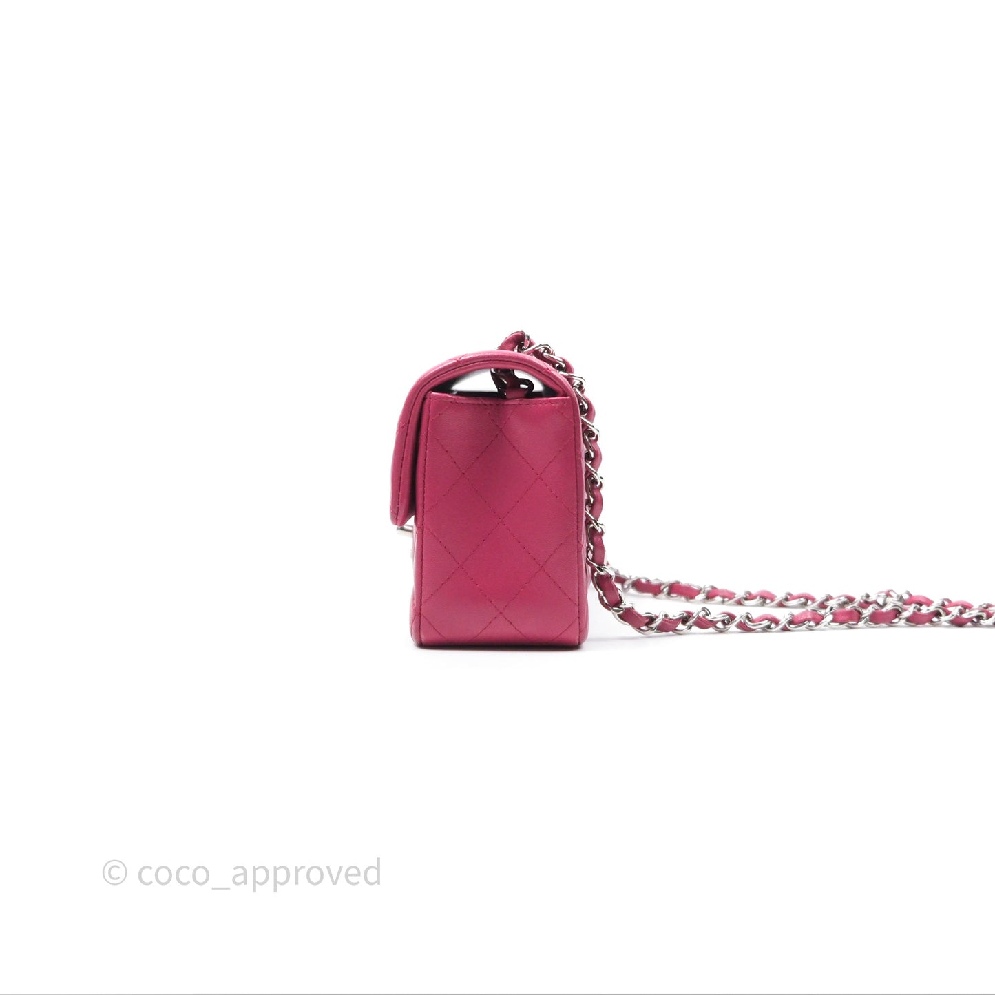 Chanel Quilted Mini Rectangular Flap Dark Pink Lambskin Silver Hardware