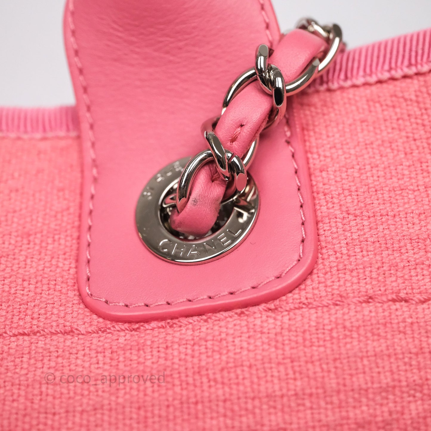 Chanel New Small Deauville Tote Pink Cotton Sliver Hardware