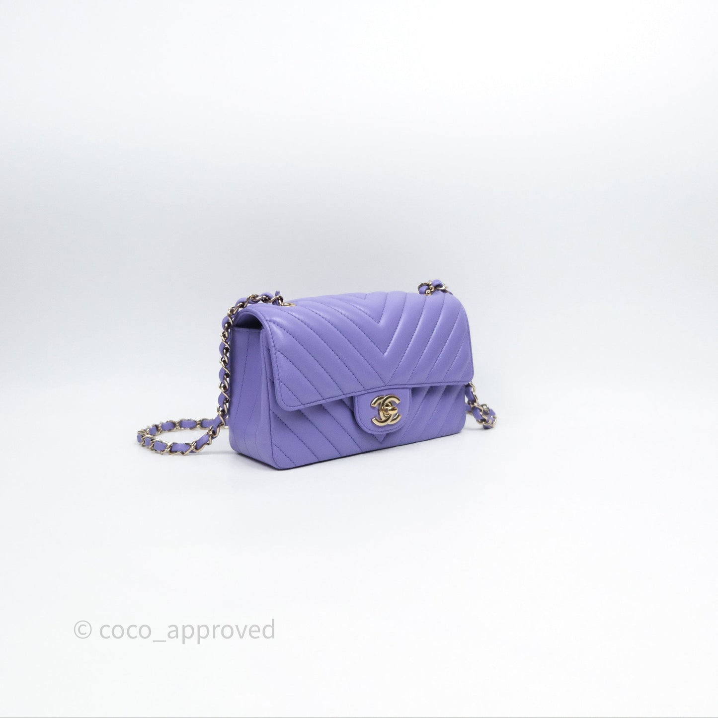 Chanel Quilted Mini Rectangular Chevron Purple Lambskin Gold Hardware