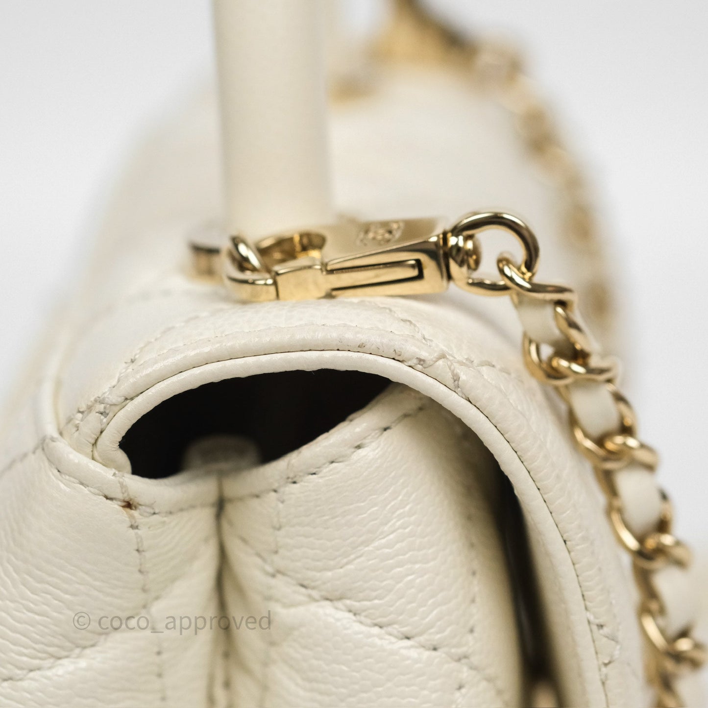 Chanel Mini Coco Handle Quilted Ivory White Caviar Gold Hardware