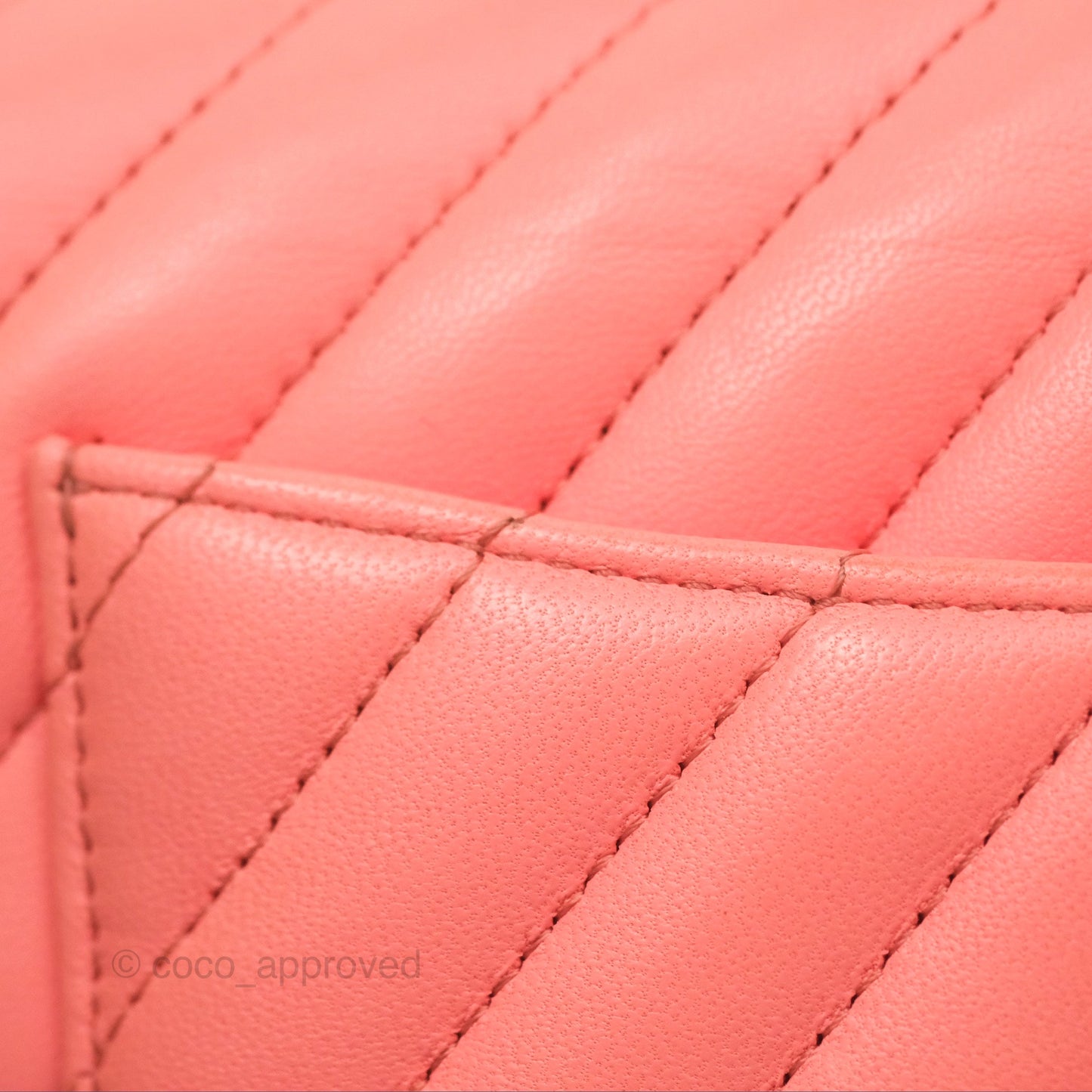 Chanel Chevron Mini Rectangular Flap Peach Pink Lambskin Aged Gold Hardware