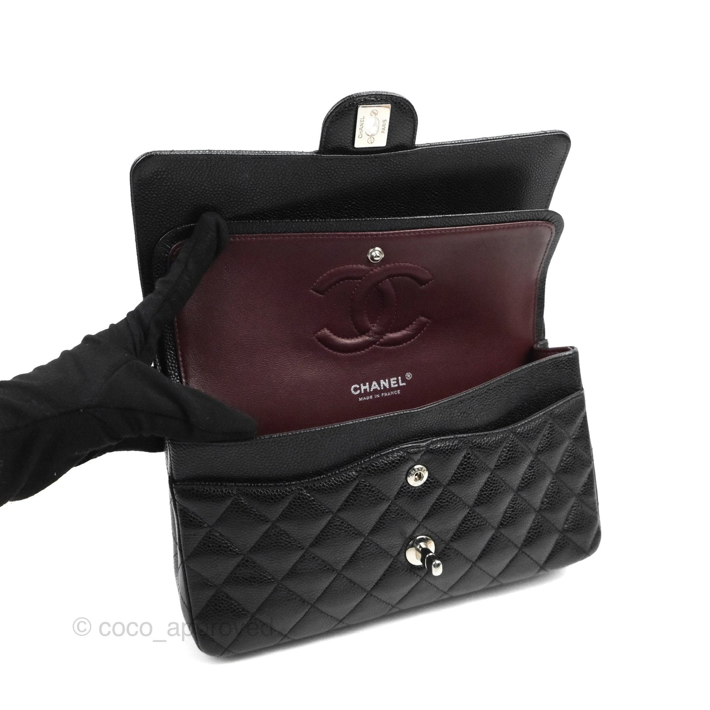 Chanel Classic M/L Medium Flap Quilted Black Caviar Silver Hardware