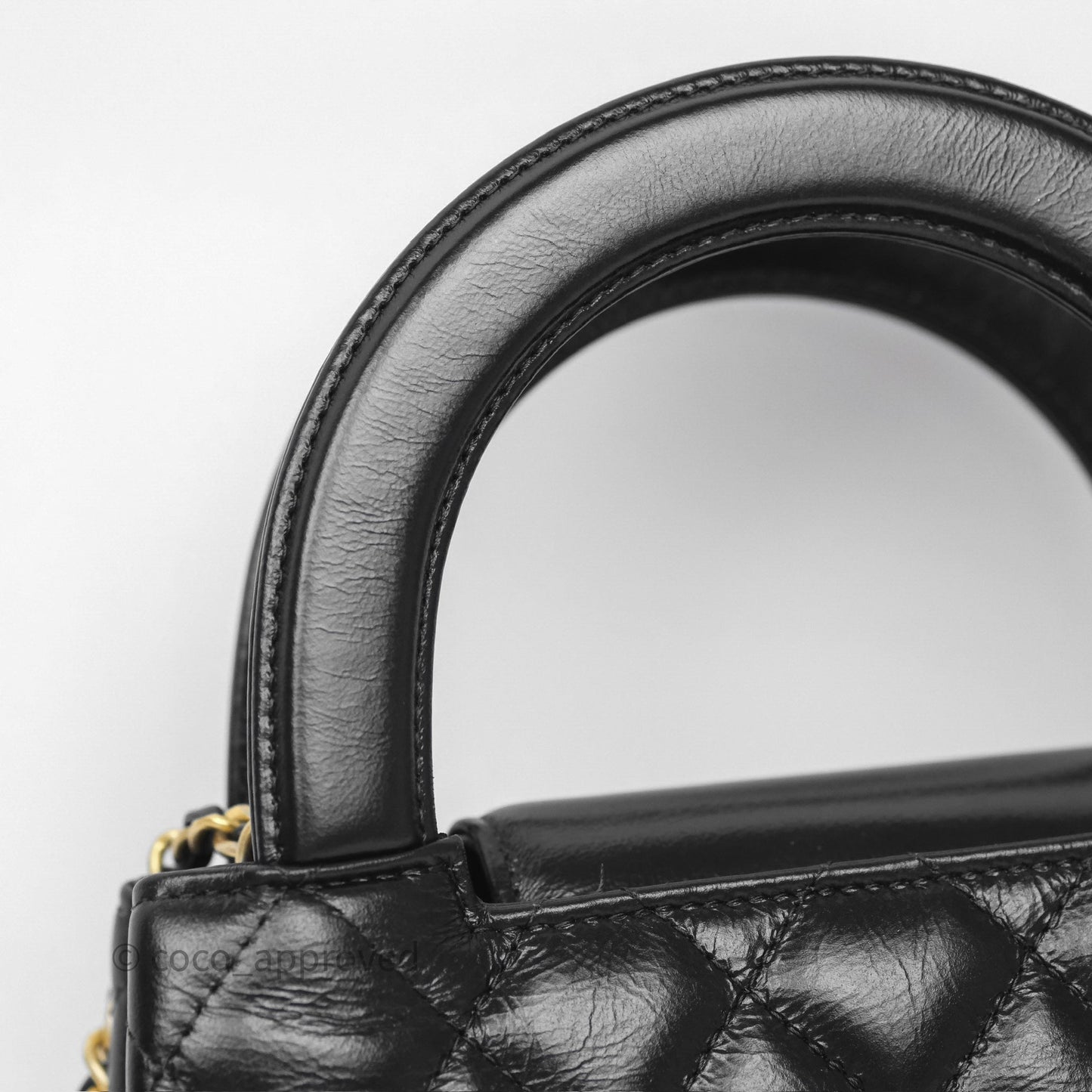 Chanel Kelly Bag Quilted Black Shiny Crumpled Calfskin Aged Gold Hardware