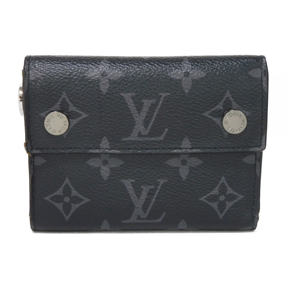 LOUIS VUITTON Tri-fold wallet M63510 Monogram Eclipse canvas x grain leather Noir Monogram Eclipse Chain compact wallet