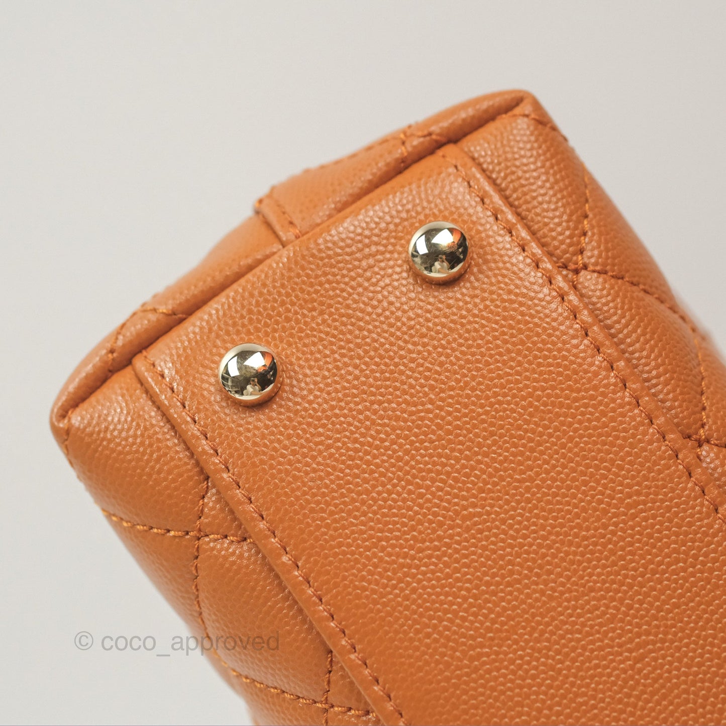 Chanel Small Coco Handle Quilted Caramel Caviar Gold Hardware 21A