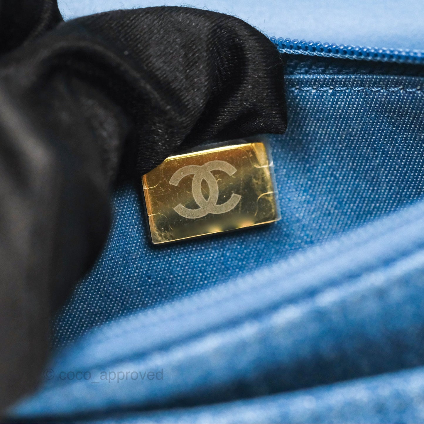 Chanel Quilted Pearl Crush Wallet on Chain WOC Denim Aged Gold Hardware