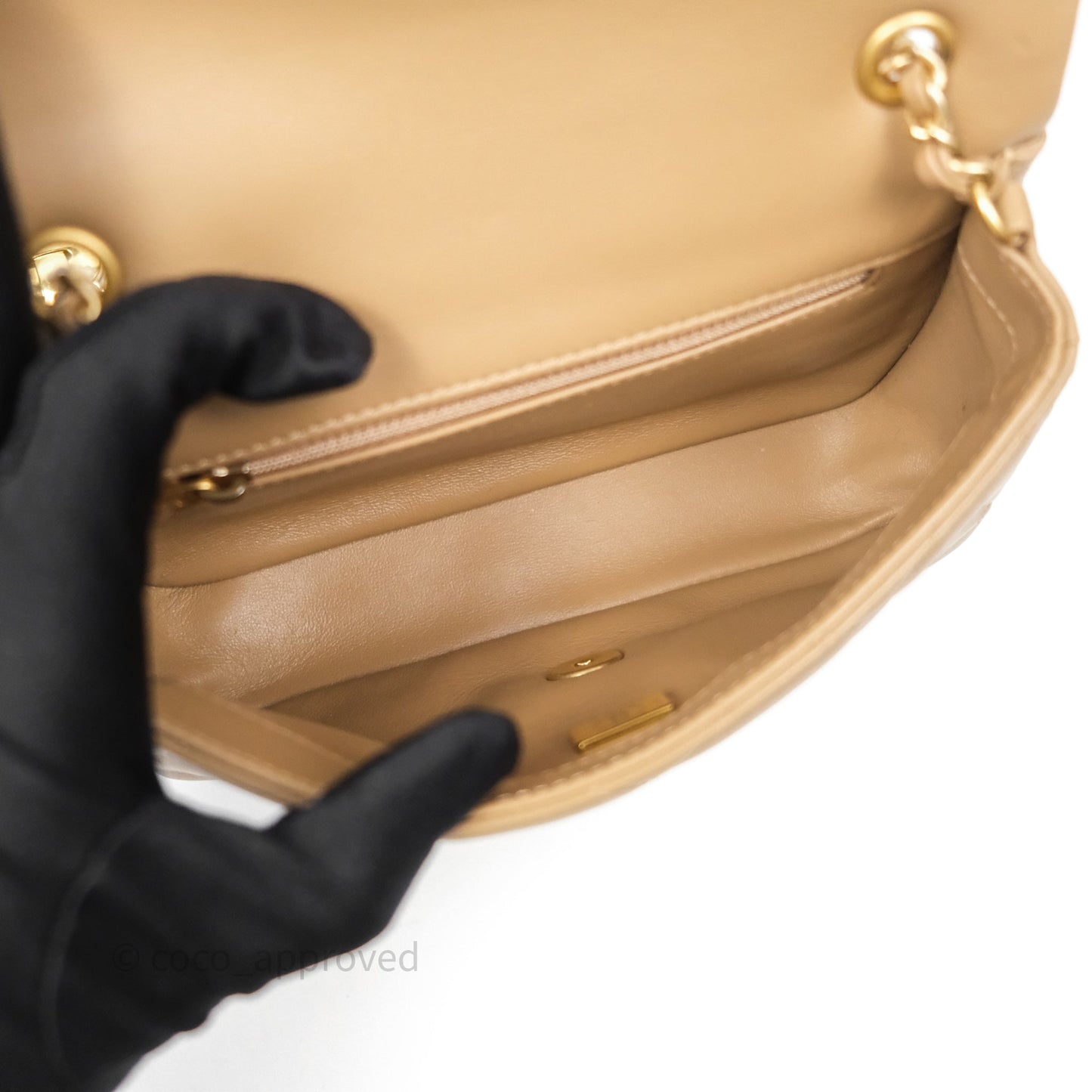 Chanel Mini Flap Bag With Heart CC Charm Dark Beige Lambskin Aged Gold Hardware