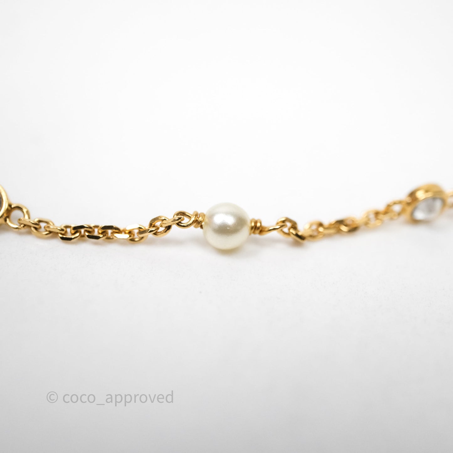 Christian Dior Metal Crystal Pearl CD Bracelet Gold Tone