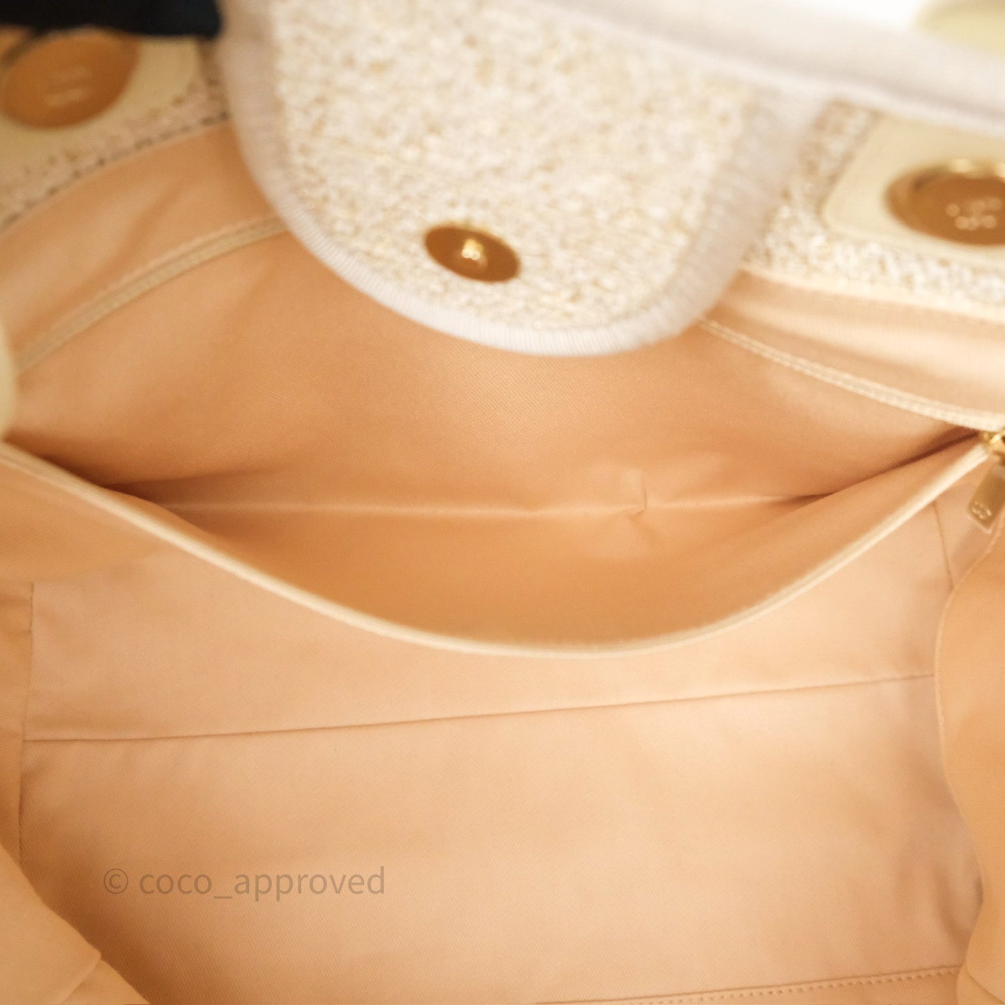 Chanel Large Deauville Ivory/Gold Canvas Gold Hardware