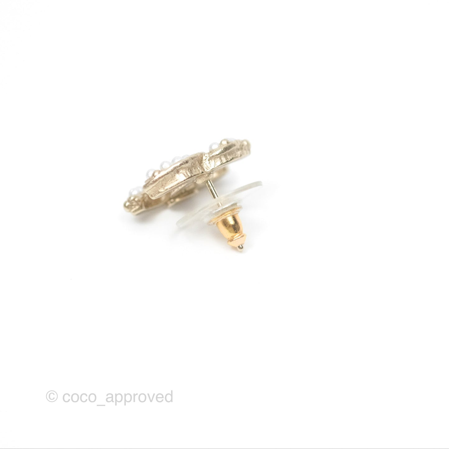 Chanel Pearl CC Earrings Gold Tone 13c