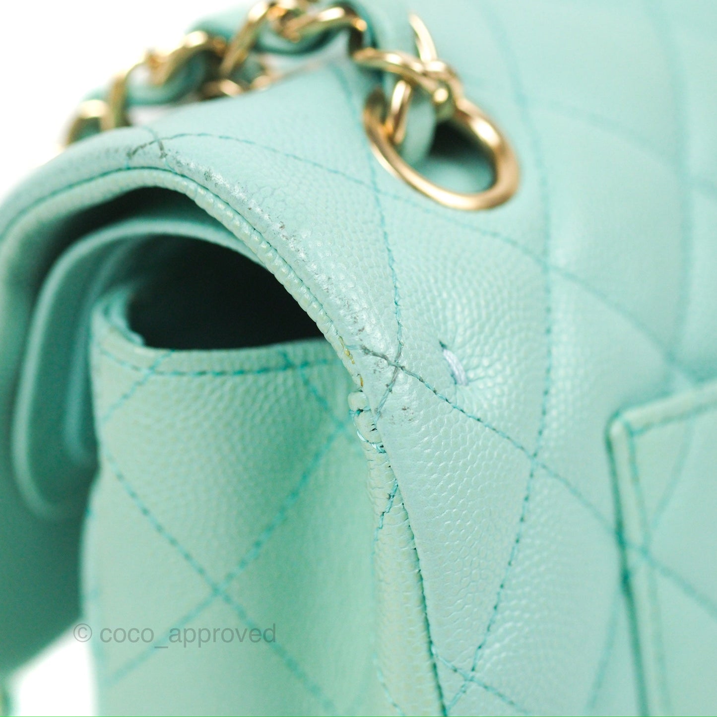 Chanel Small Classic Quilted Flap Tiffany Blue Caviar Gold Hardware 20C