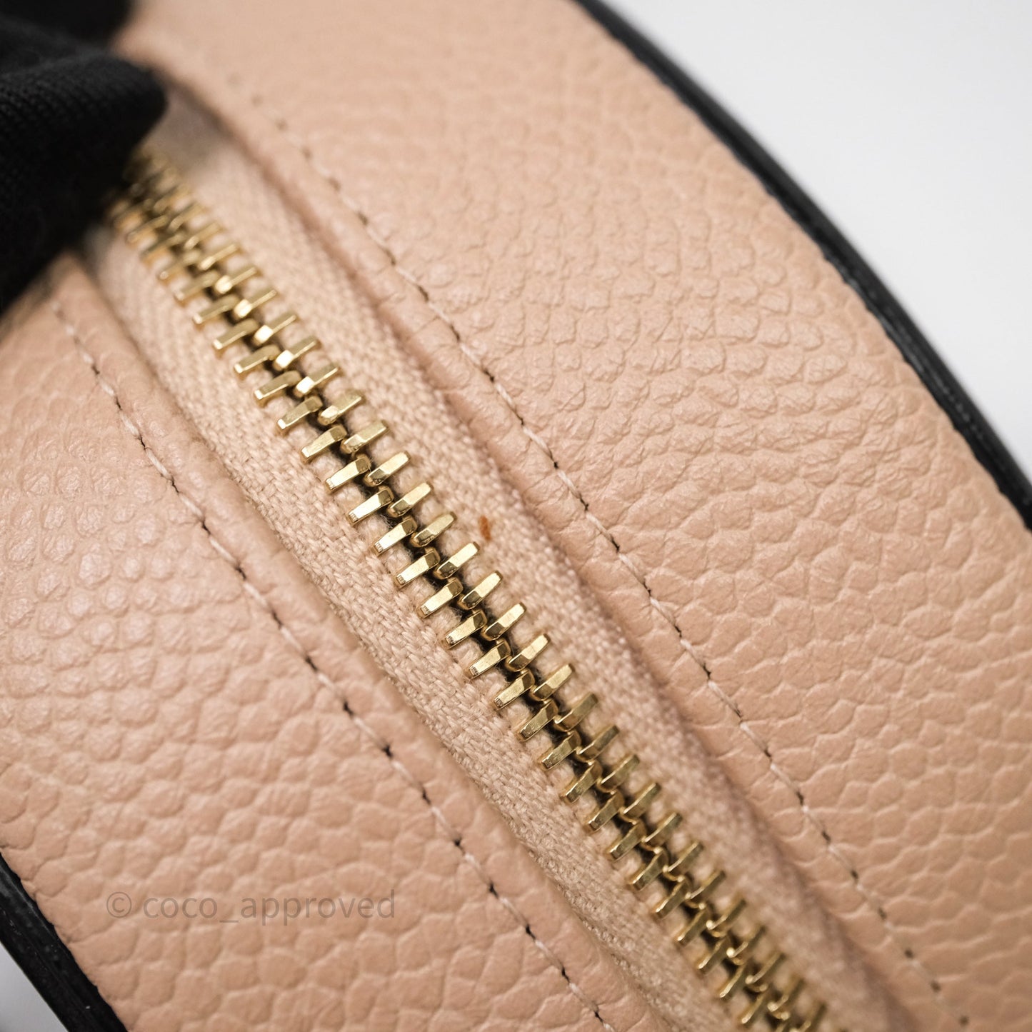 Chanel Quilted Round Filigree Clutch With Chain Beige/ Black Caviar Aged Gold Hardware