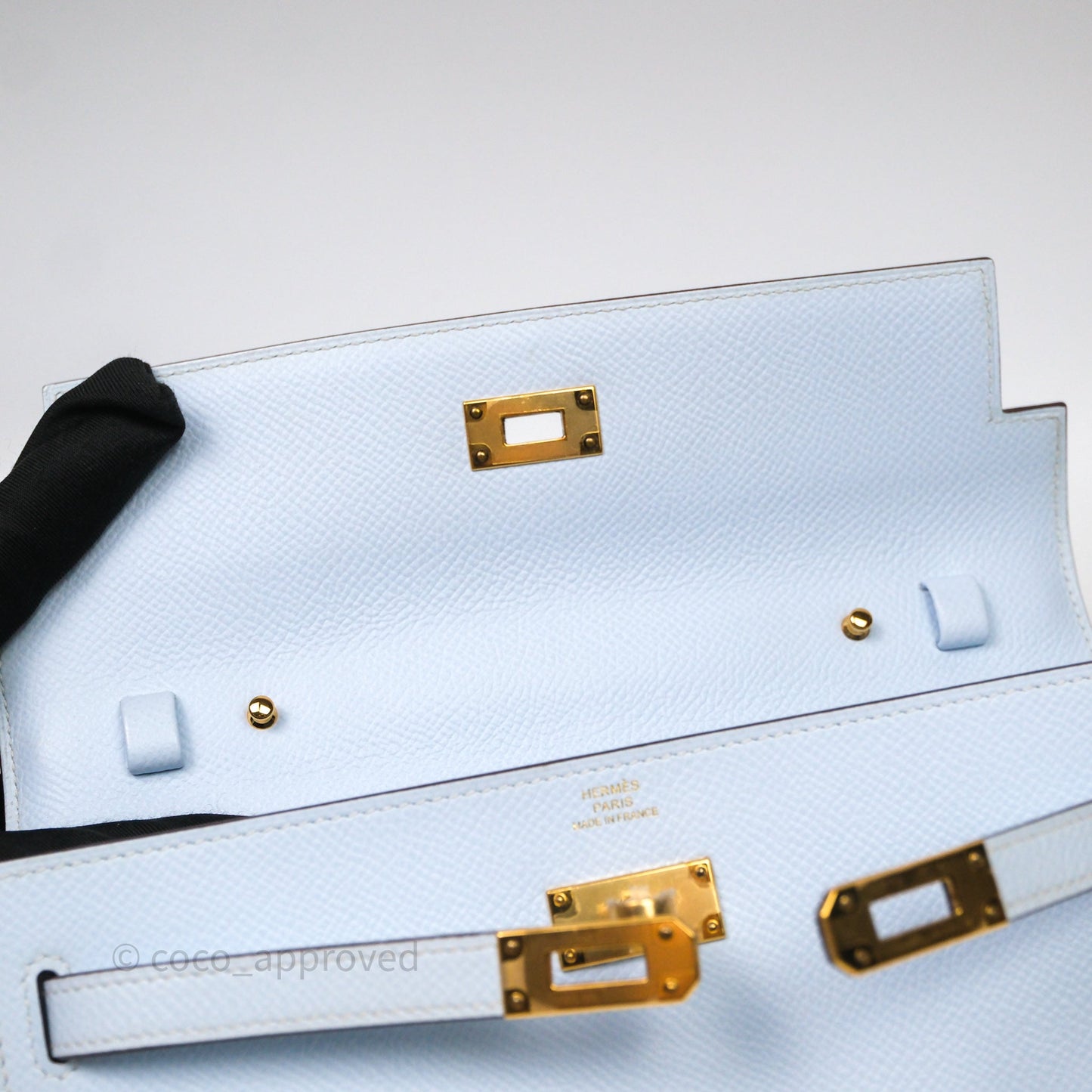 Hermes Kelly To Go Bleu Brume Epsom Gold Hardware