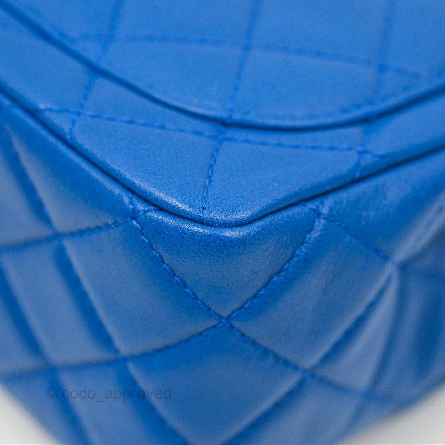 Chanel Pearl Crush Mini Square Quilted Blue Lambskin Aged Gold Hardware