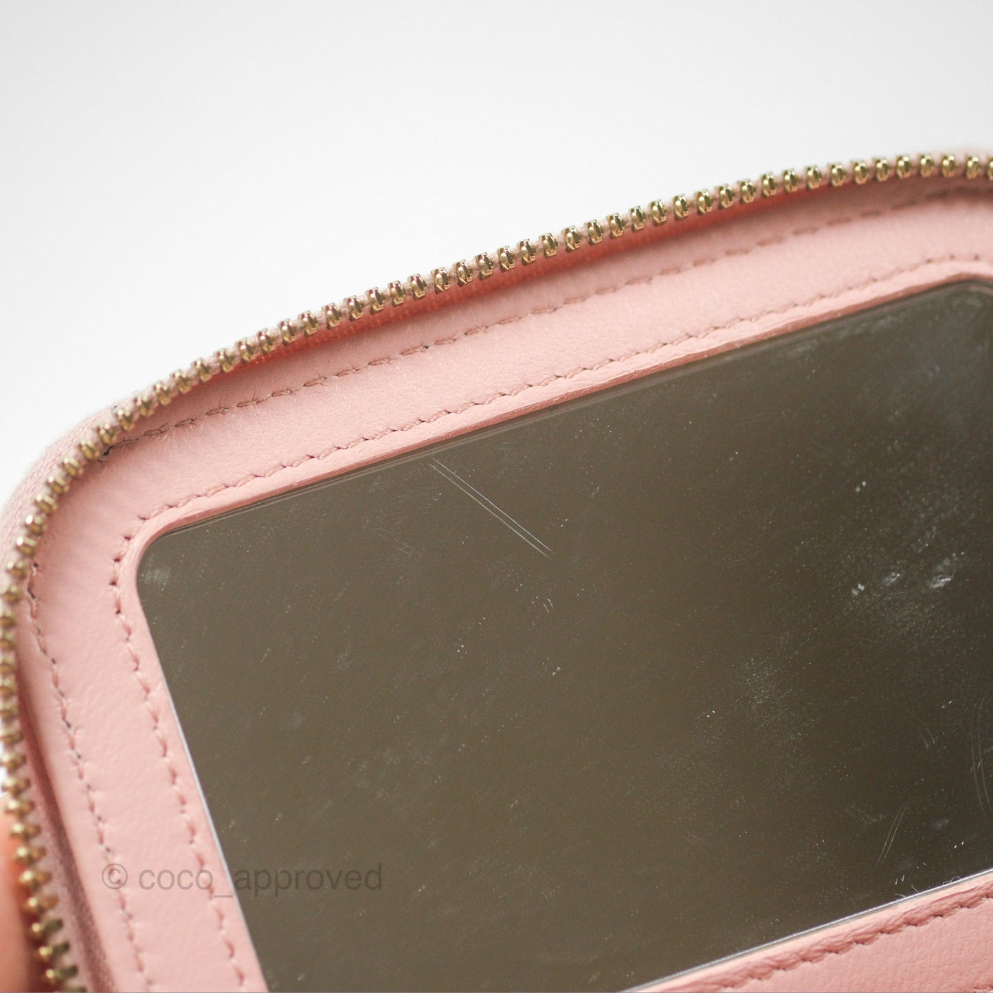 Chanel Mini Vanity With Chain Adjustable Camellia Light Pink Lambskin Aged Gold Hardware