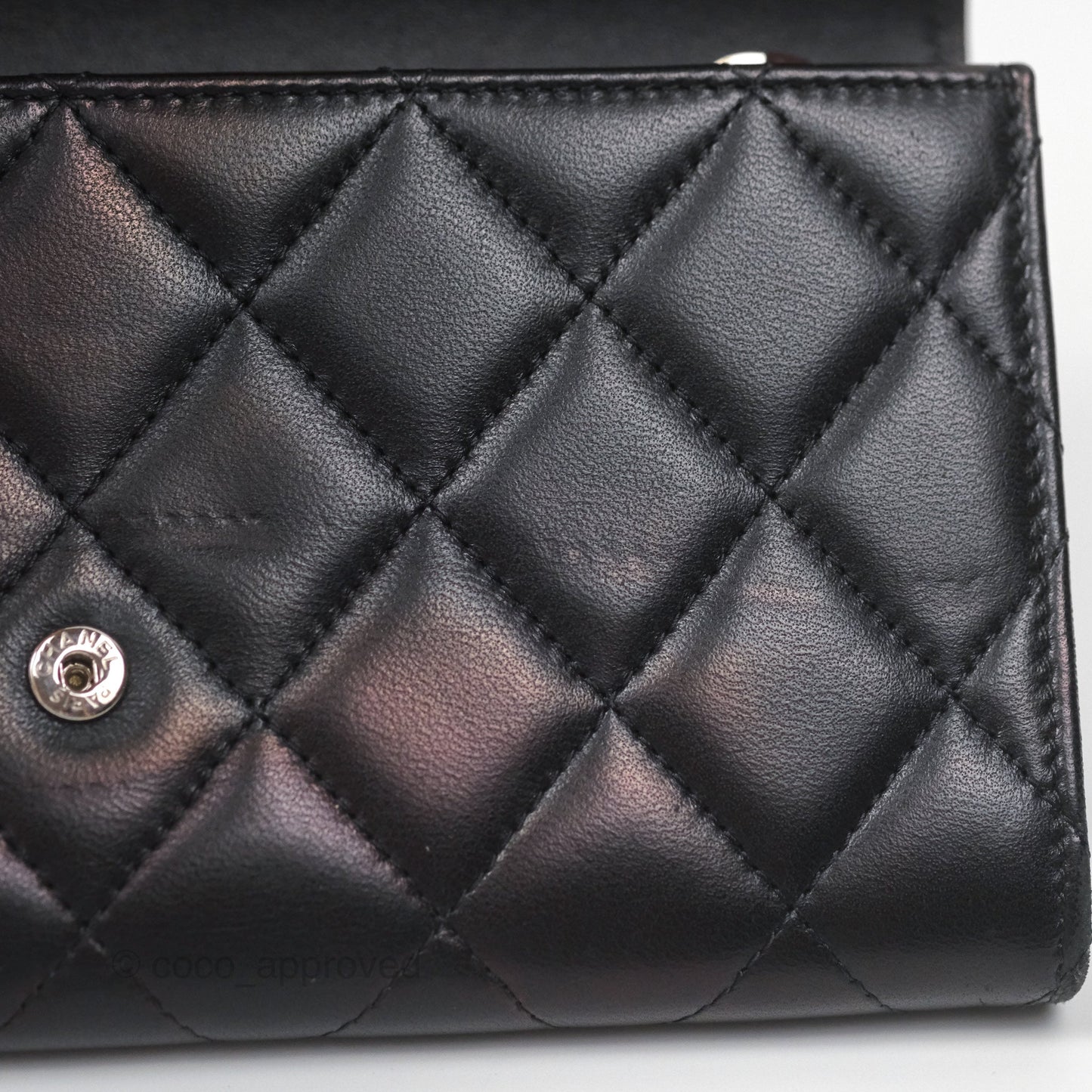 Chanel Quilted Classic Zip Long Wallet Black Lambskin Silver Hardware