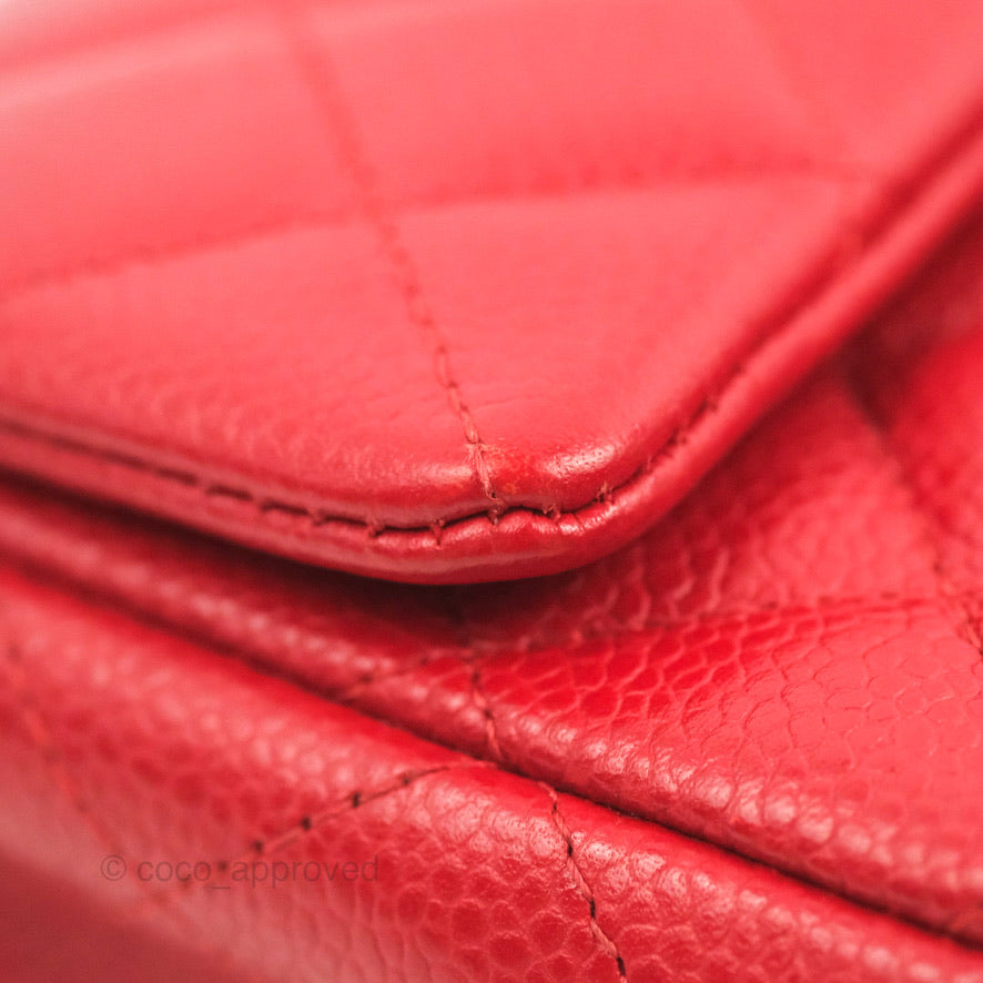 Chanel Quilted Mini Rectangular Flap Red Caviar Silver Hardware