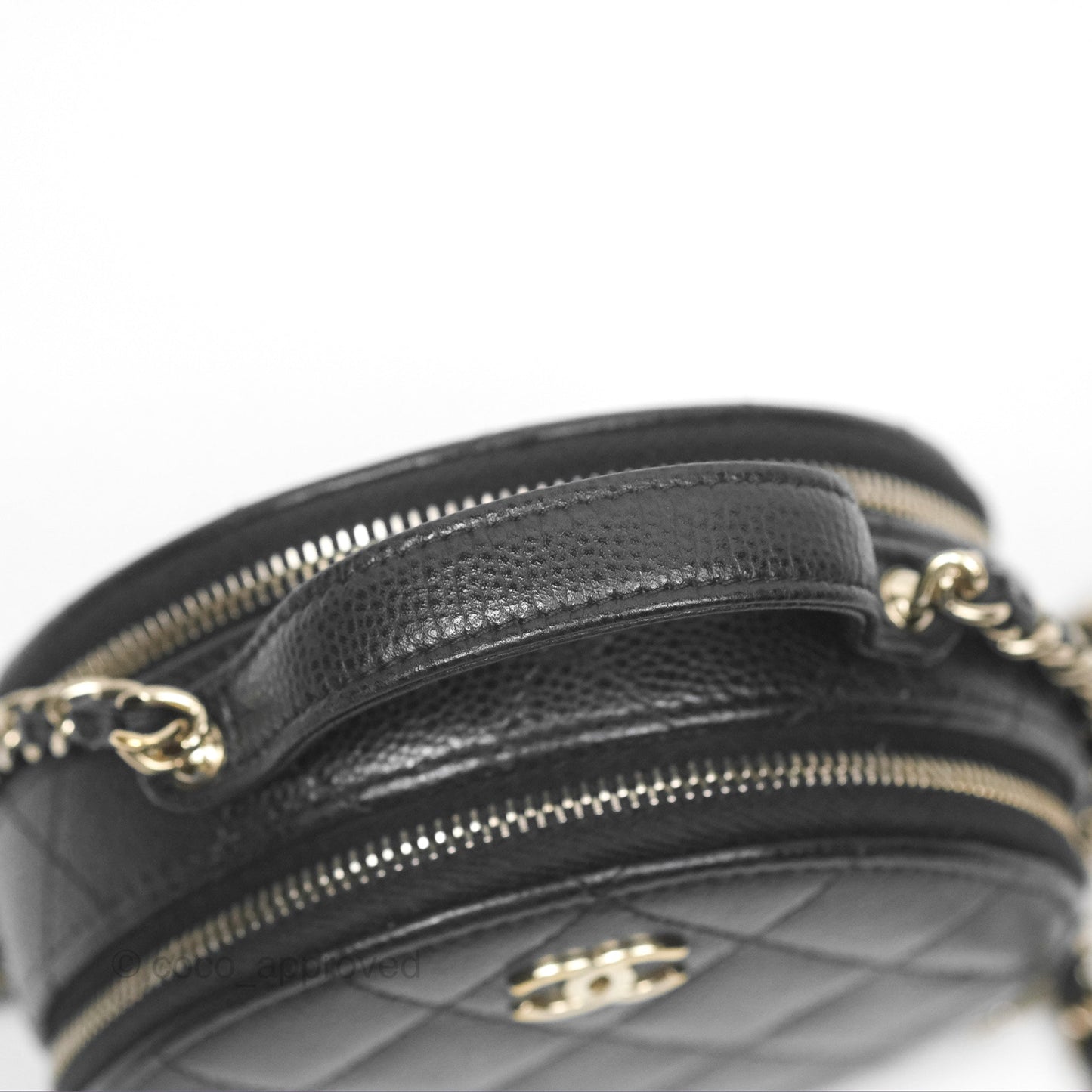 Chanel Mini Round Vanity Bag Handle With Care Black Caviar 22C