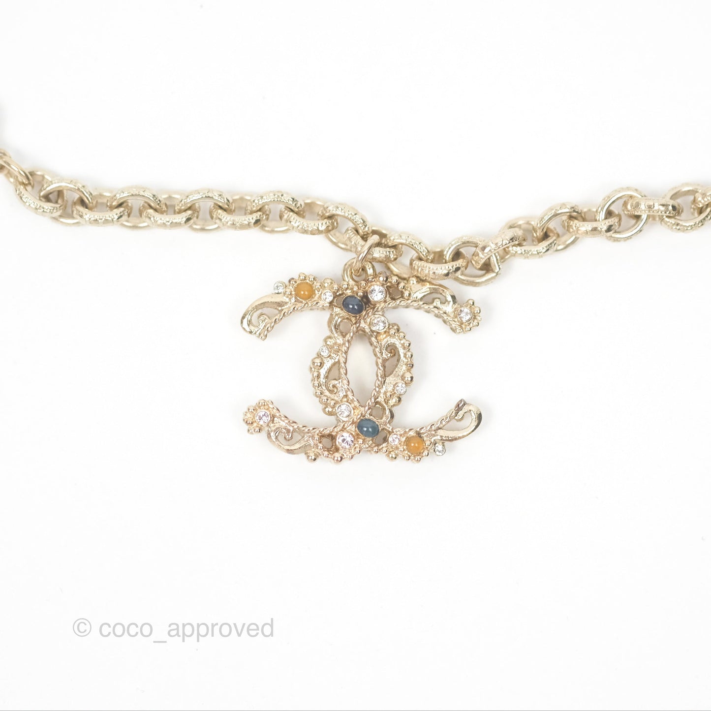 Chanel CC Keys Pendant Double Chain Necklace Gold Tone 17A