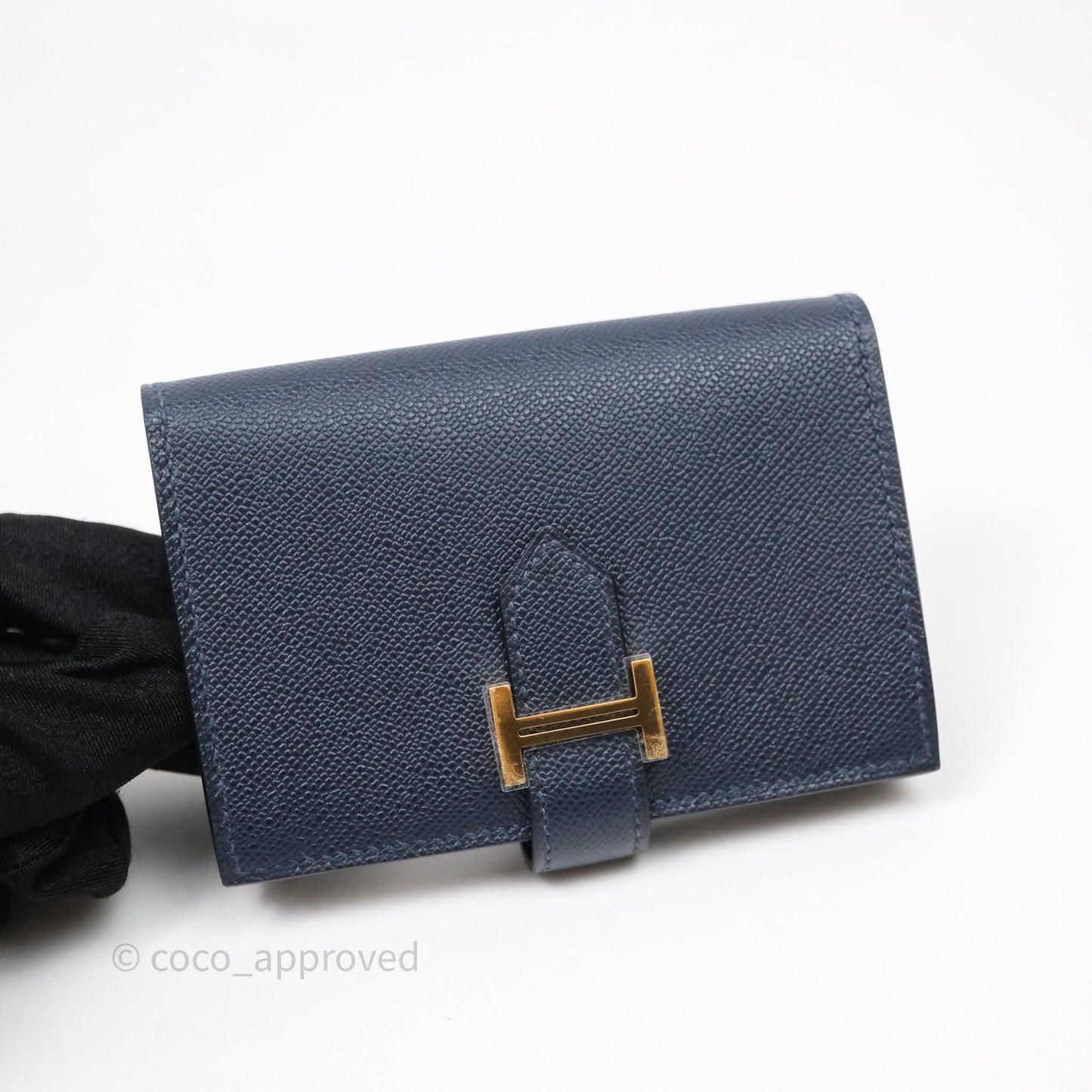 Hermès Bearn Mini Wallet Bleu Nuit 2Z Epsom Gold Hardware