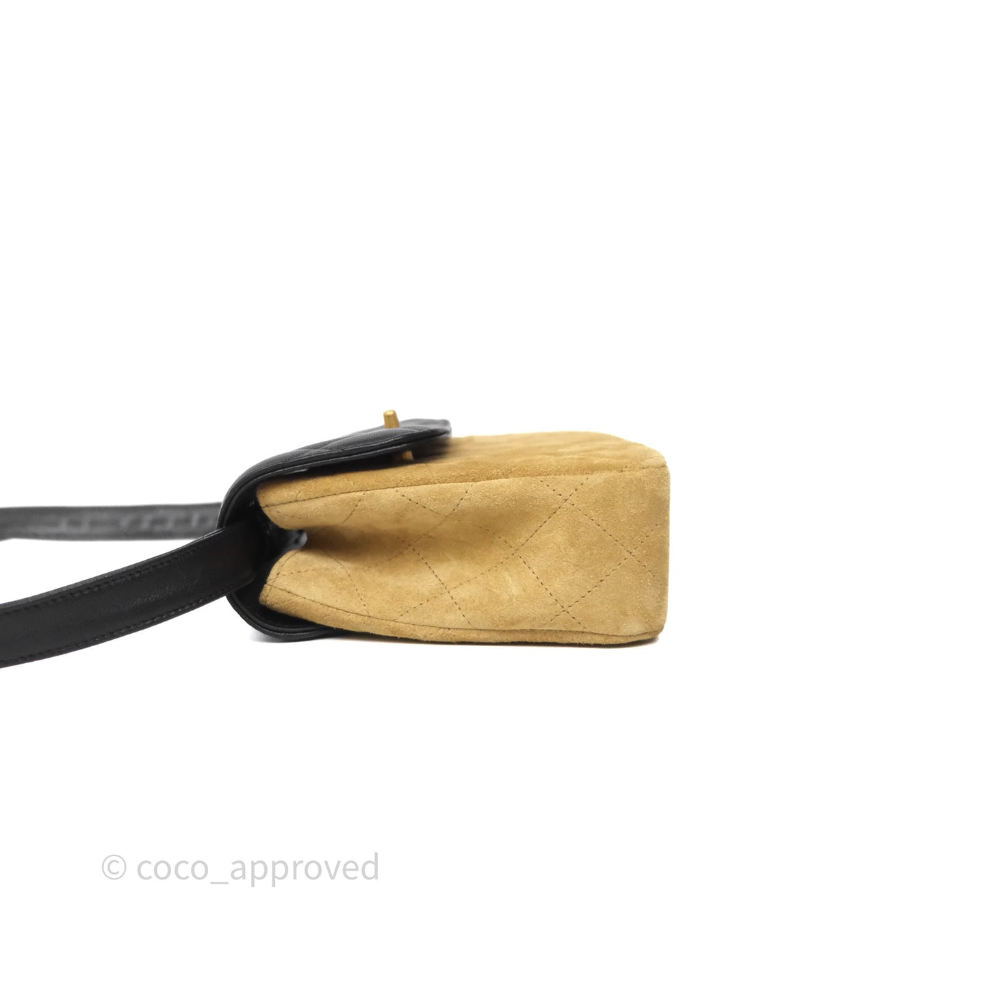 Chanel Mini Flap Bag Camel Suede/ Black Lambskin Gold Hardware