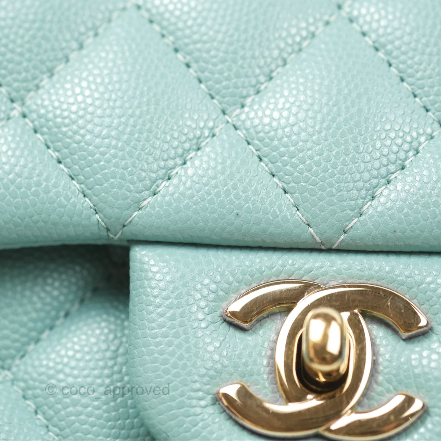 Chanel Small Classic Quilted Flap Tiffany Green Caviar Gold Hardware