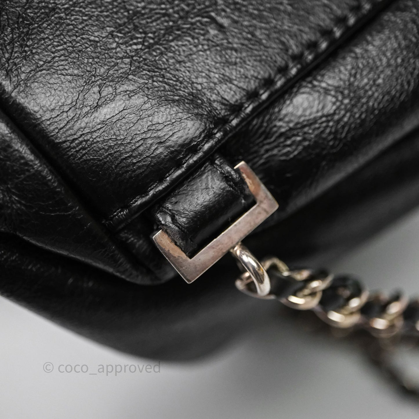 Chanel Vintage CC Drawstring Bag Black Calfskin Silver Hardware