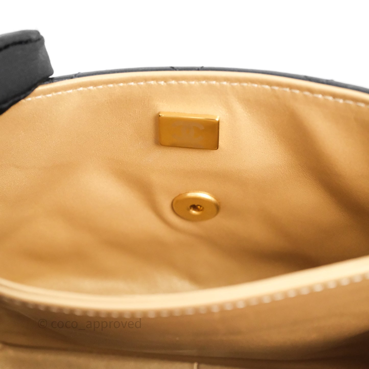Chanel Quilted Accordion Flap Bag with Button on Chain Black Lambskin Aged Gold Hardware 22A