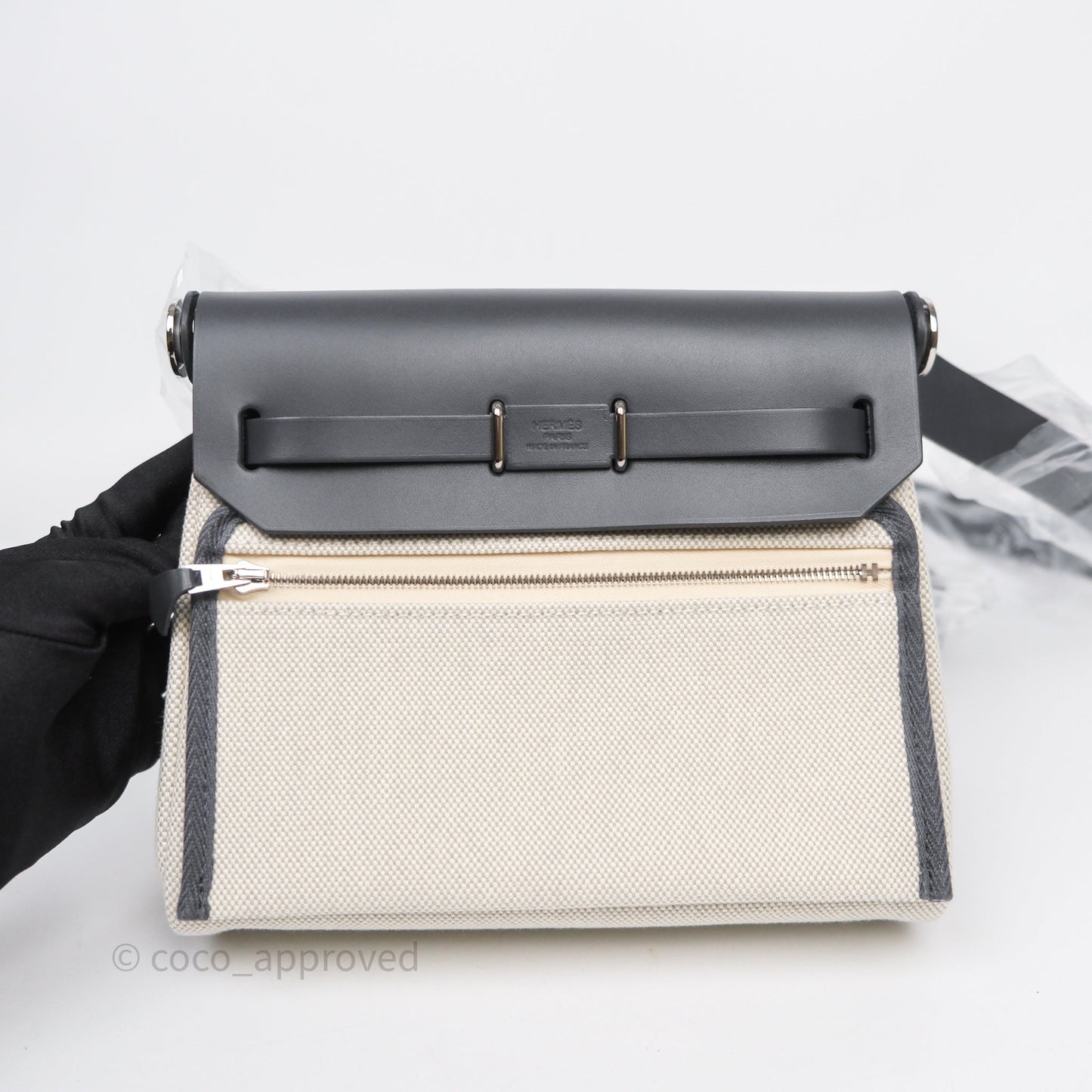Hermès Zip 20 Mini Herbag Ecru-Bleu Glacier8U/Ardoise85 Canvas Palladium Hardware