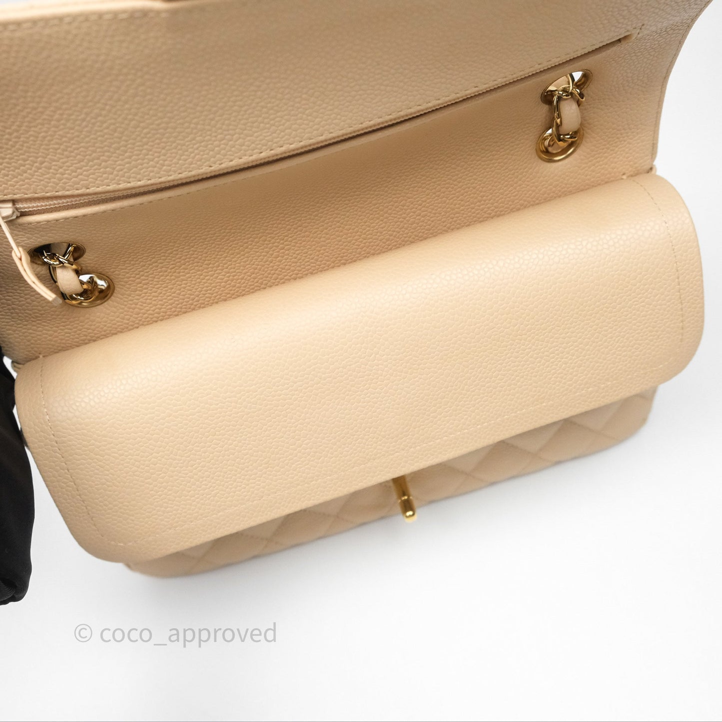 Chanel M/L Medium Classic Flap Quilted Beige Caviar Gold Hardware
