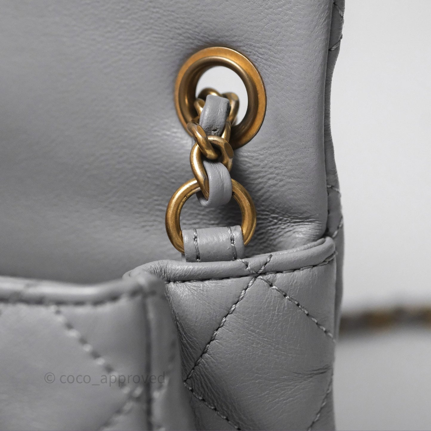 Chanel Pearl Crush Mini Rectangular Quilted Grey Lambskin Aged Gold Hardware