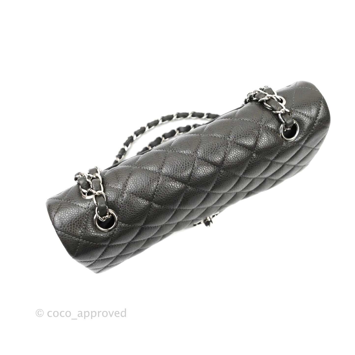 Chanel Quilted M/L Medium Double Flap Dark Grey Caviar Silver Hardware