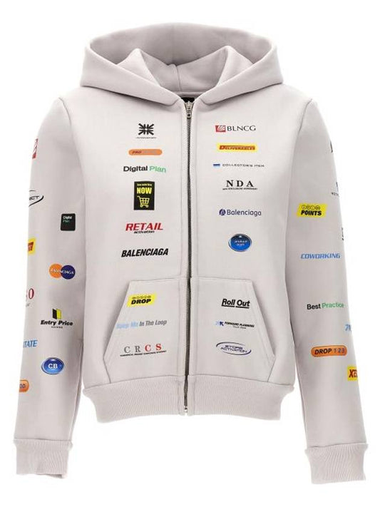 Luxury Balenciaga Business English Zip-Up Hoodie Offwhite