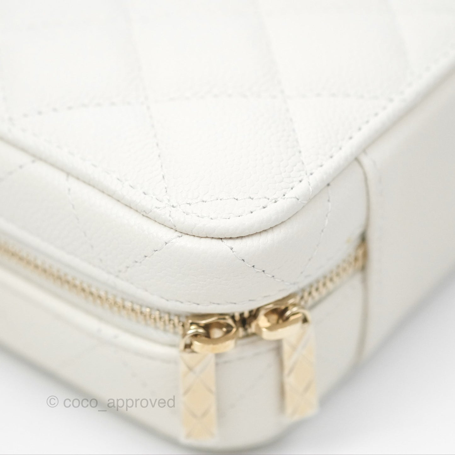 Chanel Quilted Top Handle Vanity White Caviar Gold Hardware