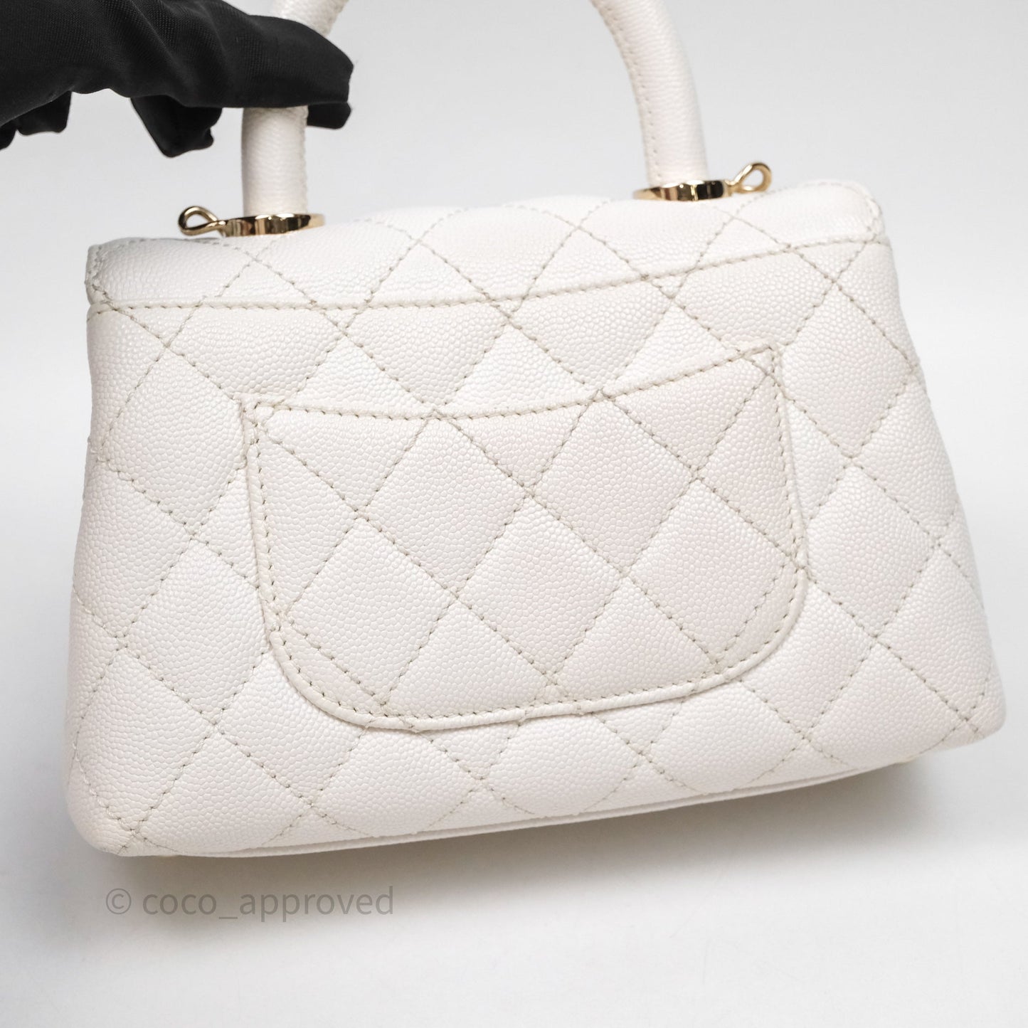 Chanel Mini Coco Handle Quilted White Caviar Gold Hardware