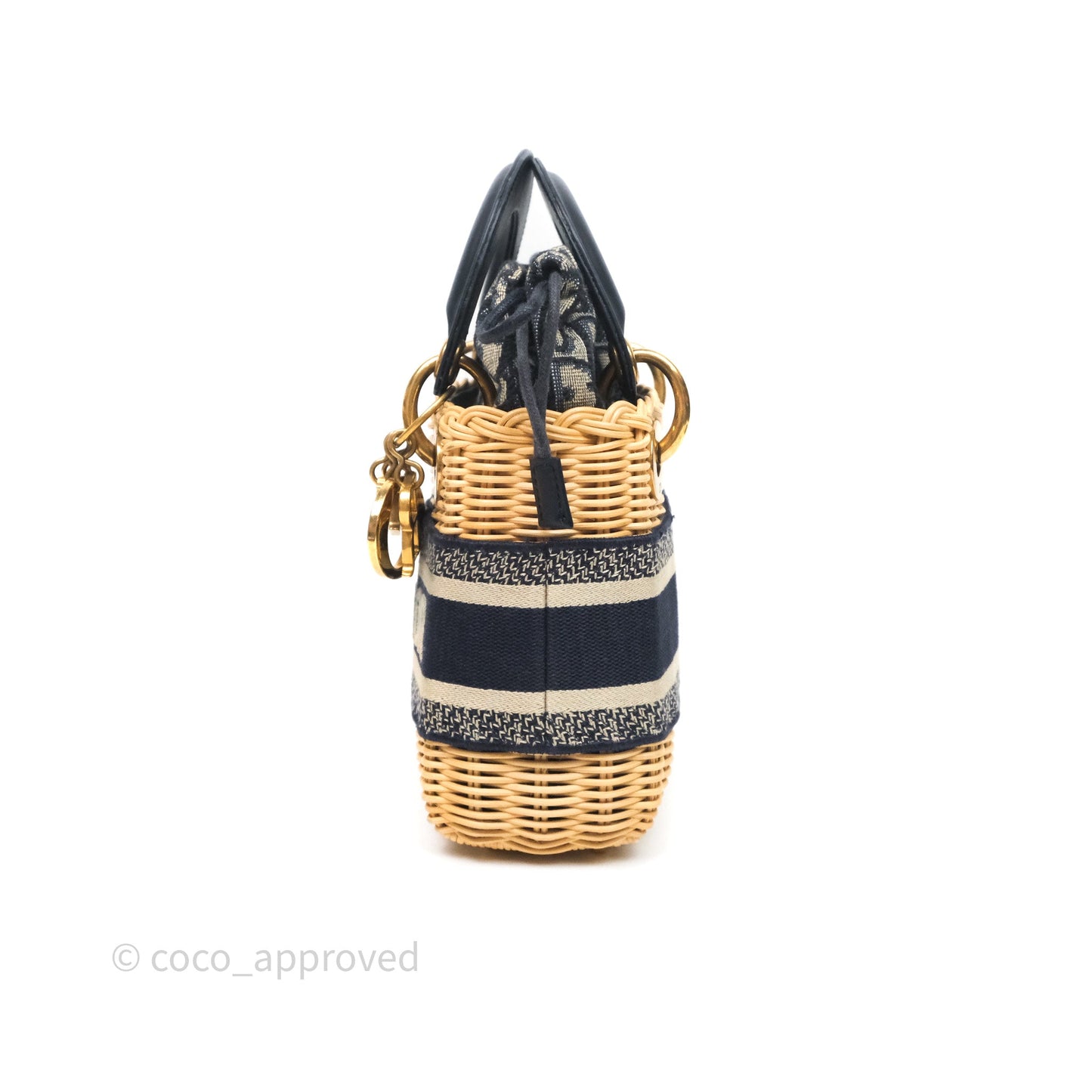Christian Dior Mini Lady Dior Natural Rattan and Blue Dior Oblique Jacquard