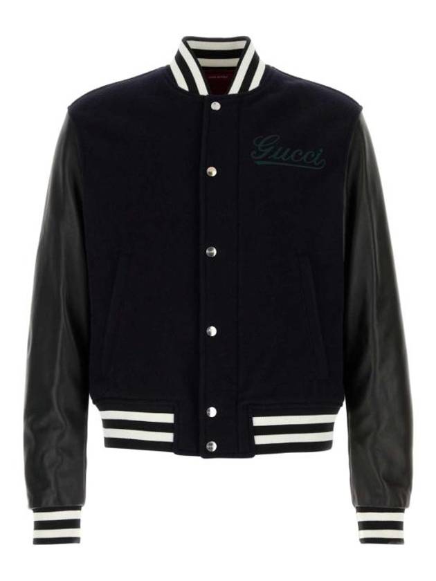 Luxury Gucci Trending 2025 Varsity Wool Leather Jacket Navy