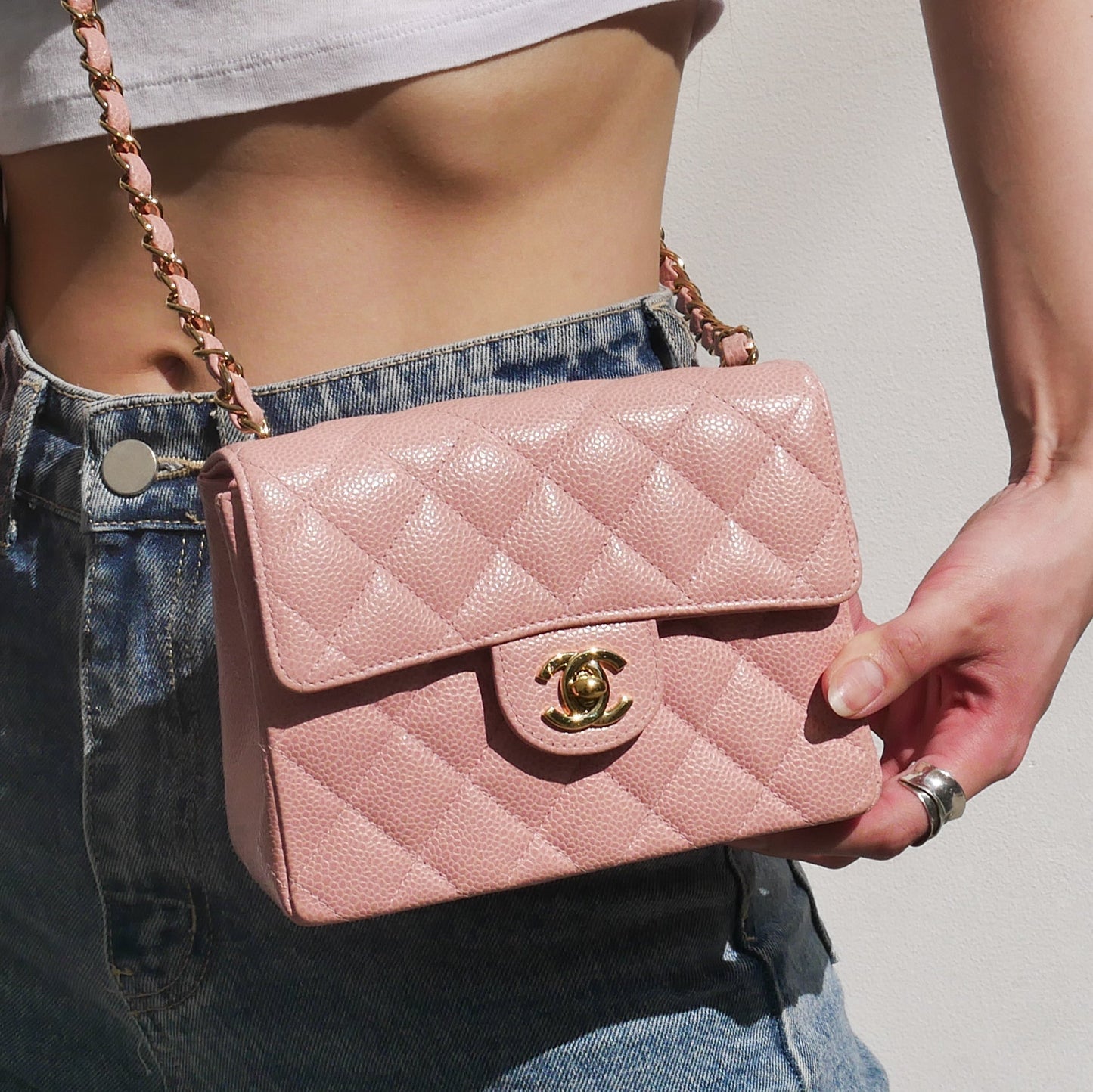 CHANEL★ 2003 Pink Caviar Classic Square Flap Mini 70787