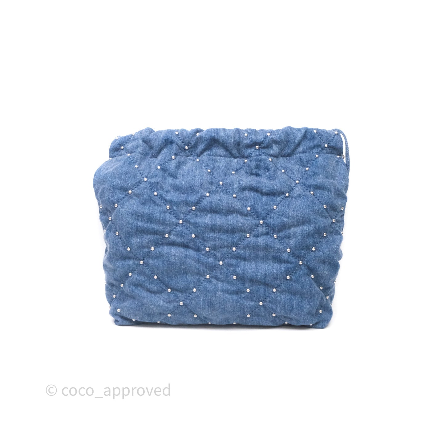 Chanel 22 Small Pearl Studded Denim Silver Hardware