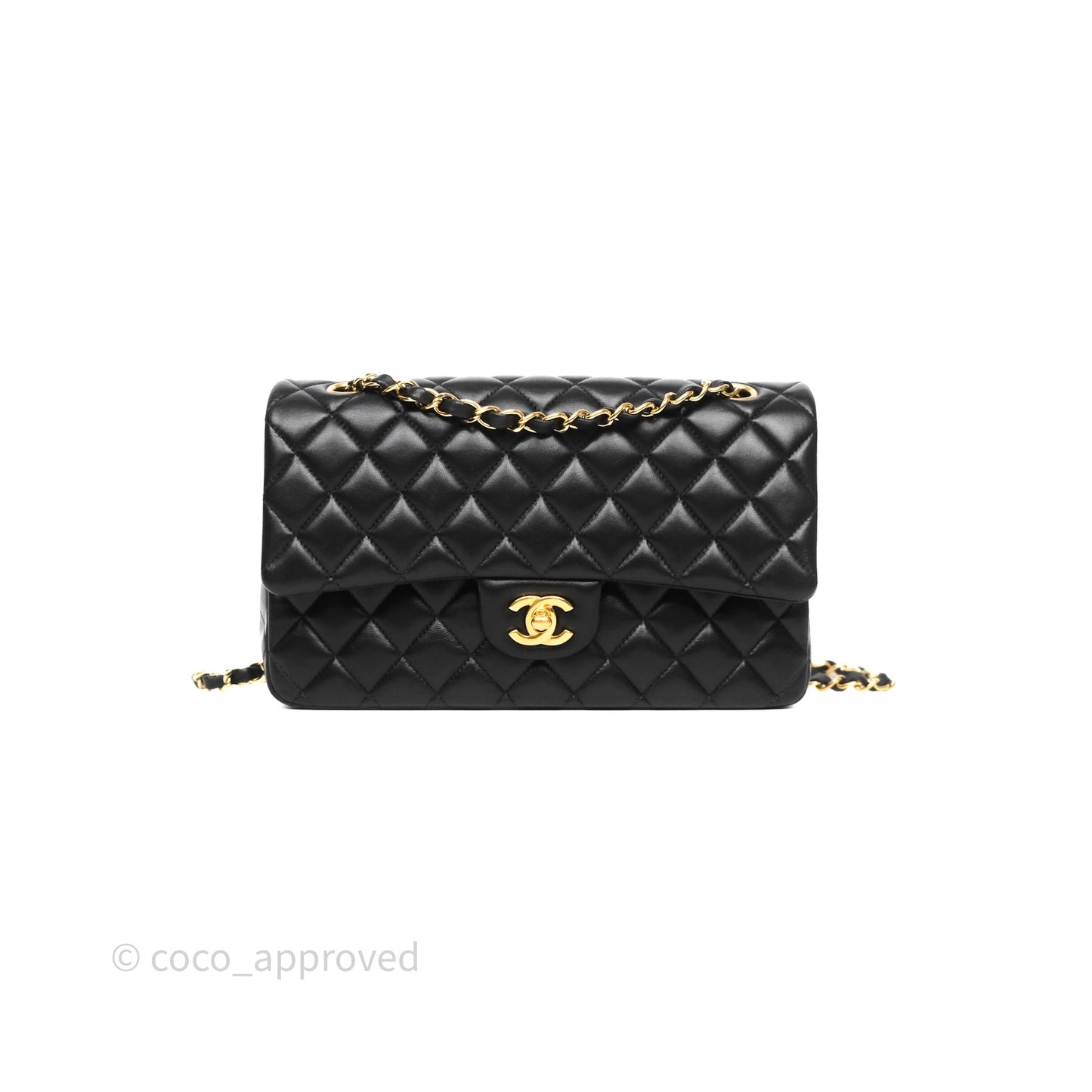 Chanel Classic M/L Medium Flap Quilted Black Lambskin Gold Hardware