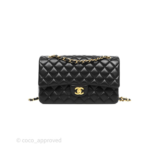 Chanel Classic M/L Medium Flap Quilted Black Lambskin Gold Hardware