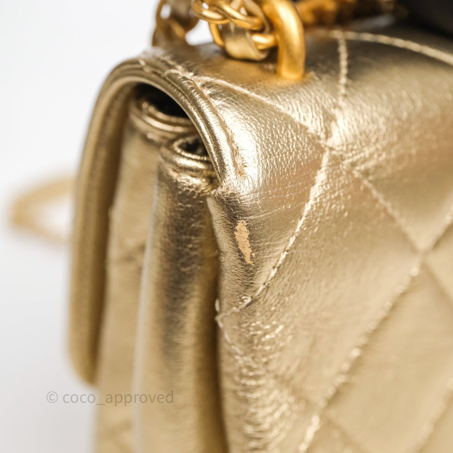 Chanel Mini Crystal Logo Handle Flap Bag Metallic Gold Lambskin 22S