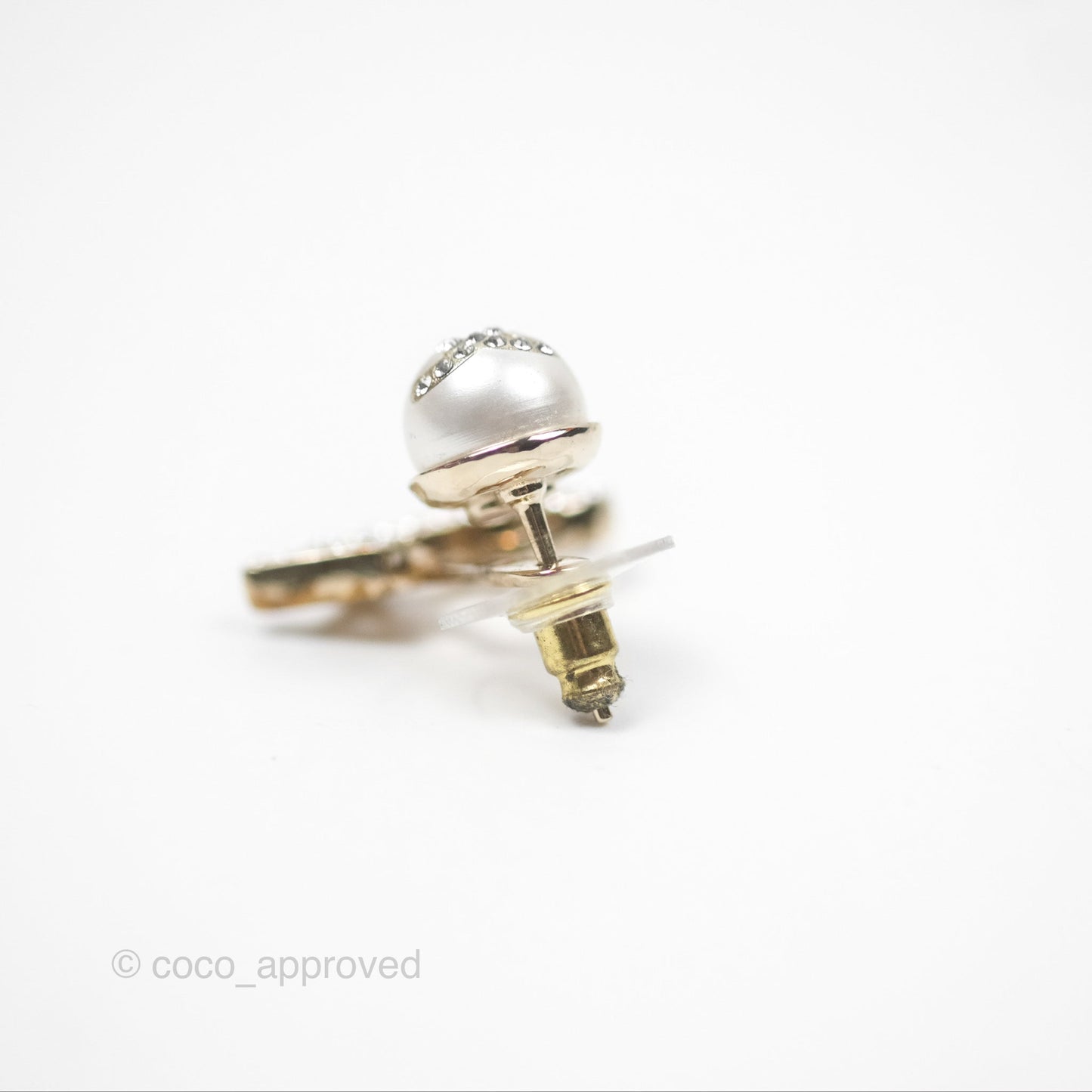 Chanel CC Pearl Rhinestone Earrings Gold Tone 21A